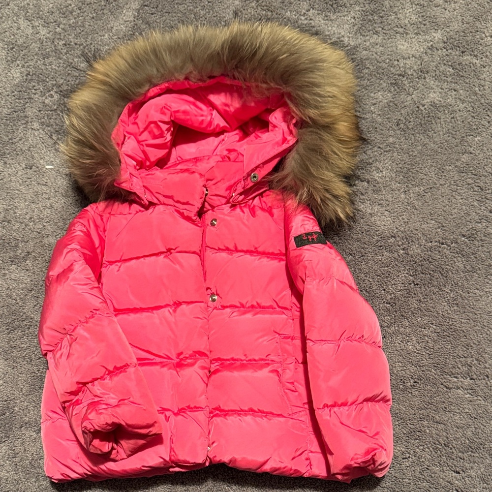 Il Gufo Pink Puffer Jacket with Faux Fur Trim